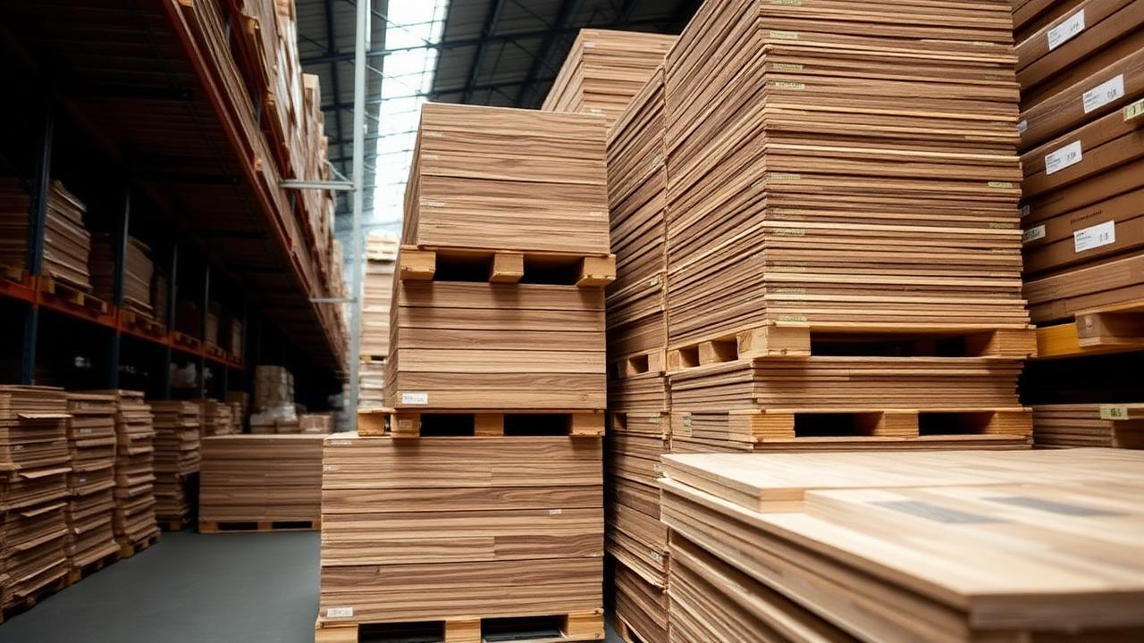 Stacked pallets of vinyl plank flooring